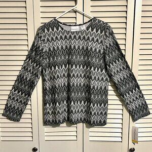 Alfred Dunner Sparkle Top * Size Medium * Long Sleeve * Black/White * New W/Tag